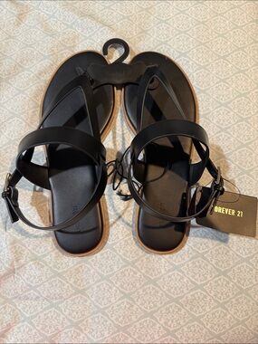Forever 21 Black Strappy Ankle Buckle Sandals